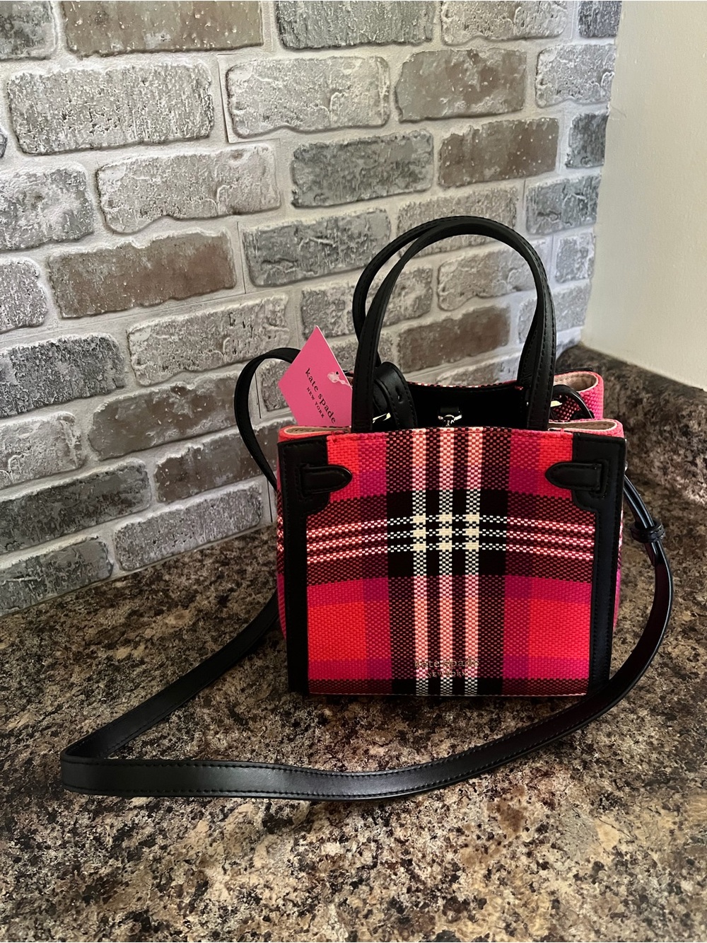 NWT Kate Spade Small Lane Pink Multi Foliage Plaid Satchel Crossbody Handbag